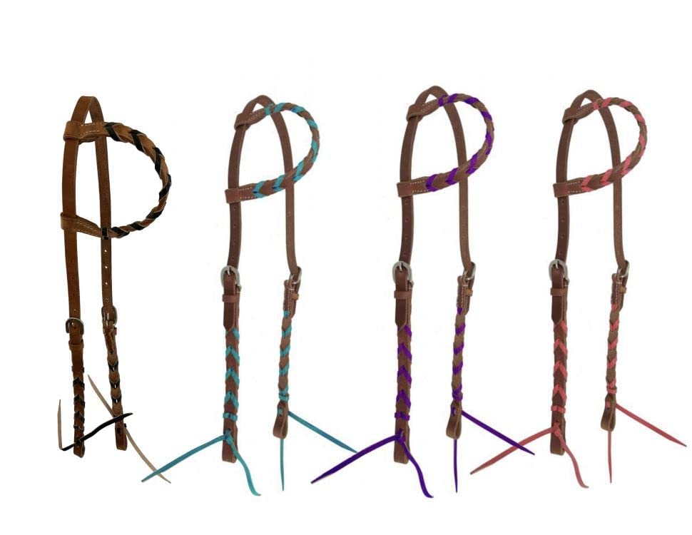 Showman Argentina Cow Leather Single Ear Headstall w/Colored Lacing (Purple)