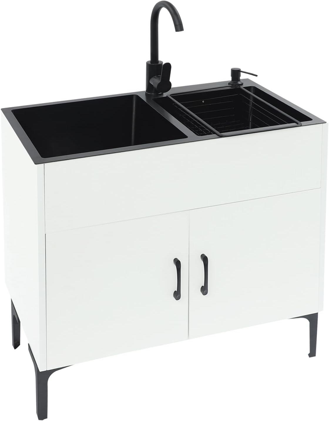 TFCFL 29.53 Inch Laundry Sink Cabinet with Faucet,Stainless Steel Utility Sink with Draining Basket,Freestanding Sink Cabinet Combo for Laundry Room Utility Room Bathroom Kitchen (White)