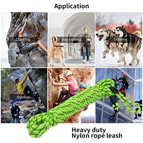 Image of Long Dog Leash for Training 15Ft-Reflective Nylon Rope with Swivel Hook-Recall Agility Lead for Large Small Medium Dogs Outside Walking Hiking-Green