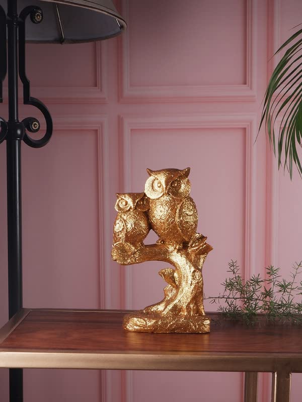 Image of THE WHITE INK DECOR Premium fengshui owl Premium Gold for Home and Living Room Decor Item, Statue, Figurine (9 inches)