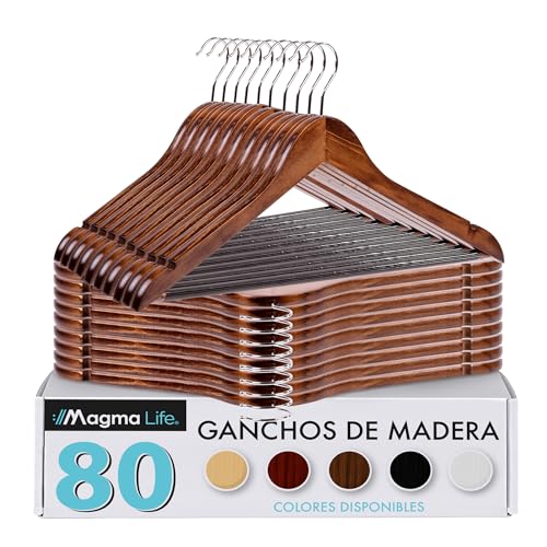 Consejos para Comprar Gancho ropa . 49 MAGMALIFE 80 Ganchos para Ropa de Madera: Ganchos de Madera Premium sin Veta, Gira 360 Grados, Adecuado para Prendas Variadas, Elegantes, Evitan la Deformación de tu Ropa (Café)