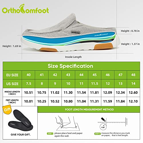 Orthocomfoot Slip On Clog House Shoes For Men,Orthopedic Walking Shoes Bunions,Casual Comfort Lightweight Travel Stretch Canvas Shoes Light Grey Size 13 #TOP2
