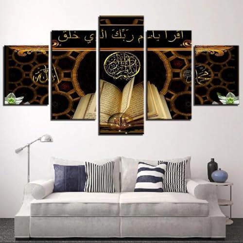 Tableau decoration murale islamique en 5 parties pour salon format XXL 200x100 cm