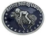 Mutton Busting Champion Western Cowboy Blue Enamel Belt Buckle