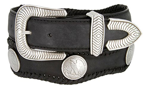 Arlington Western Half Dollar Eagle Coin Conchos Leather Scalloped Belt (Black, 52)