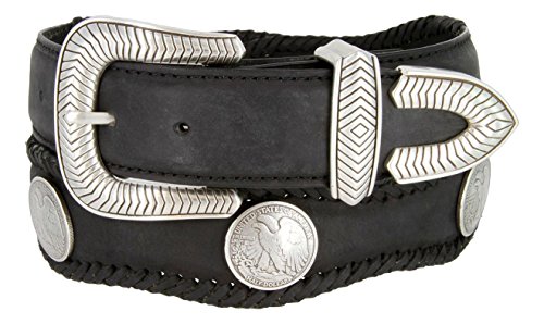 Arlington Western Half Dollar Eagle Coin Conchos Leather Scalloped Belt (Black, 38)