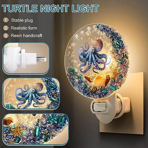 Image of Hortsun Plug in Seashell Night Light Ocean Sea Animal Decorative Night Light Plug in Beach Lamps Vintage Ocean Lamps for Adult for Home Bedroom Living Room Bathroom Wall(Octopus)