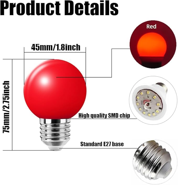 3 Pack E27 G45 2W Screw Cap Coloured LED Light Bulbs Festoon Party Lights for Indoor Outdoor Use — view 2