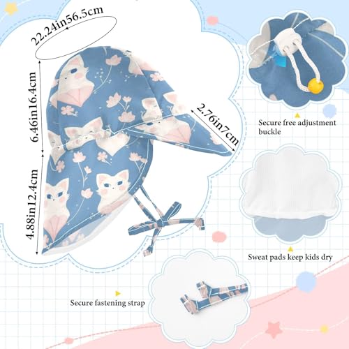 Toddlers Sun Hat Baby Boys' Bucket Hats Baby Girls' UPF 50+ Protection Neck Flap Traveling Swim Hat Peach Cute White Cats Spring Blue4
