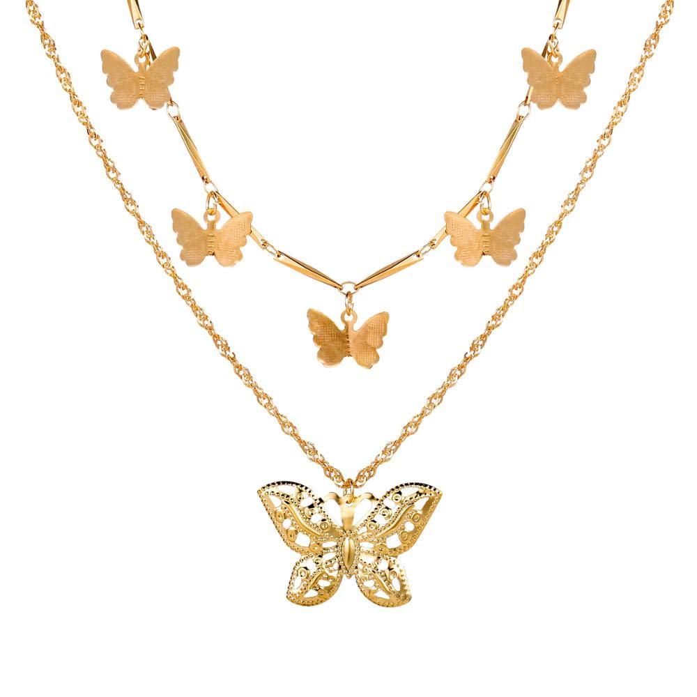 Shining Diva Fashion Latest Layered Non Precious Base Metal Cubic Zirconia Golden Neck Chain Butterfly Pendant Necklace for Women (12143np) (B08PP5VJGM) Amazon Price History, Amazon Price Tracker