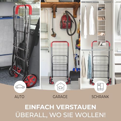 SereneLife Einkaufswagen, Einkaufstrolley Klappbar, Shopping Cart mit 50L Kapazität, Einkaufstrolley Treppensteiger aus Metall mit 360° Schwenkbare Räder & Abnehmbare Tasche, Rot – Bild 5