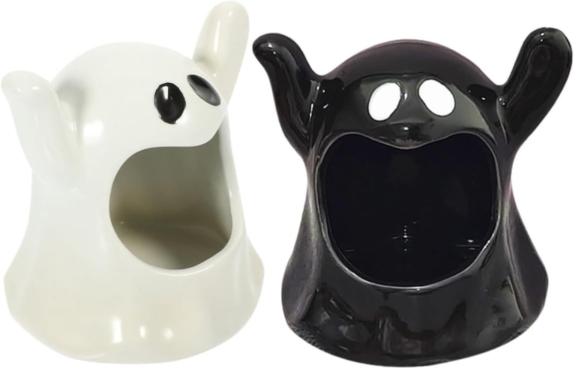 Pack of 2 Ceramic Ghost Candle Holder Ornament Tea Lights Decorative