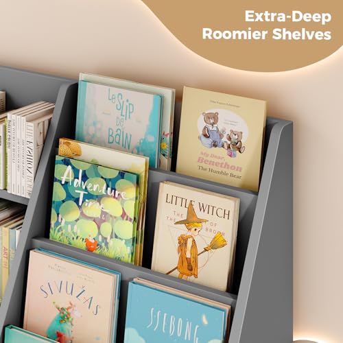 Image of Tatub 6 Tier Kids Wooden Bookshelf and Toy Storage, Children Toy Organizer with Book Shelves, Toddler BookRack Baby Bookcase for Nursery, Playroom and Classroom, Gray