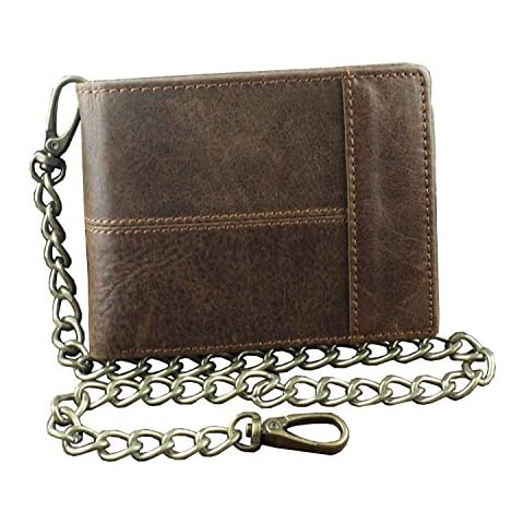 punkman2000 New Vintage Brown Leather Wallet With Chain Mens Bifold/Many Card Holder Cover