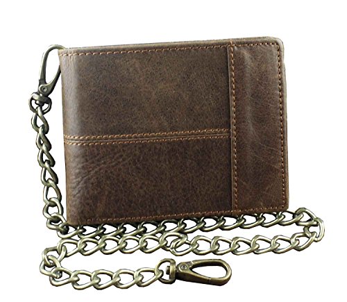 New Vintage Brown Leather Wallet With Chain Mens Bifold/Many Card Holder