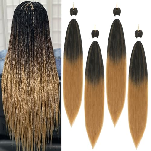 Sakkou 28inch Blonde Ombre Braiding Pre Stretched Hair Extensions 4pcs/pack 1b/27 Braiding Hair Hot Water Setting Styles(1B/27#)