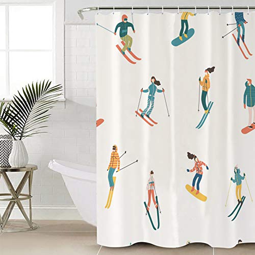 Yogaly Shower Curtain for Bathroom Ski Sport Skateboar Polyester Fabric Shower Curtain with Hooks, Waterproof Bath Curtain, Machine Washable 36"(W) X72(L)