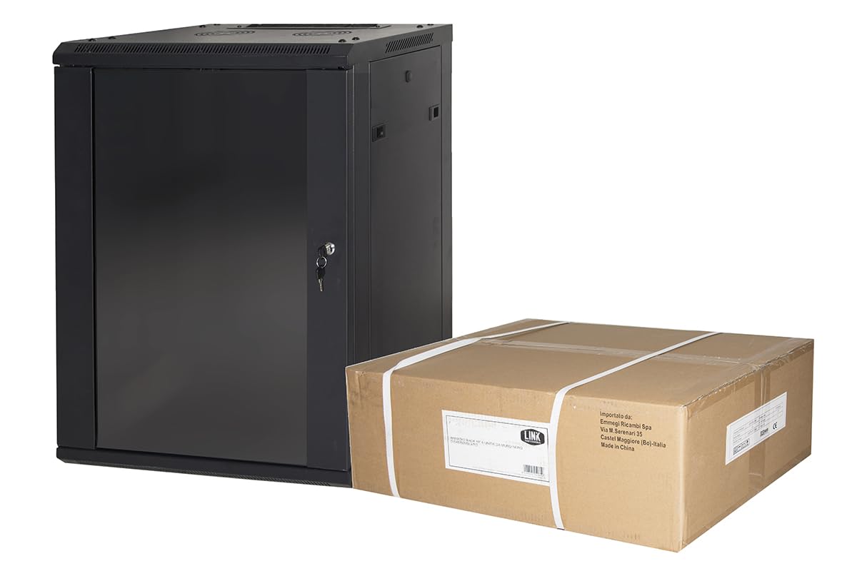 LINK LK1912UNF - Armadio Rack 19" da Muro 12U Nero – 635x600x450 mm, Disassemblato, Porta in Vetro, per Server, Switch e Apparecchiature IT