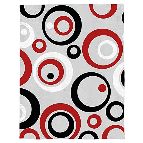 Nicecome Flannel Fleece Blanket Throw, Modern Red Black Geometric Circle Abstract Art Ultra Soft Warm Fluffy Plush Throw Blanket For Bed Couch Camping Decorative Throw 80"X60" #TOP4