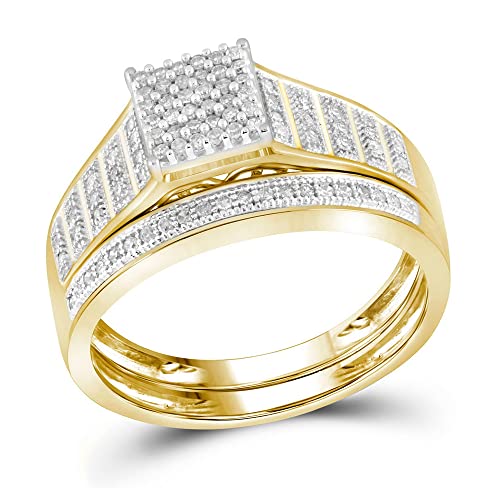 10K Yellow Gold Round Diamond Square Bridal Set 1/4 Cttw For Womens Engagement Wedding Anniversary Ring Band