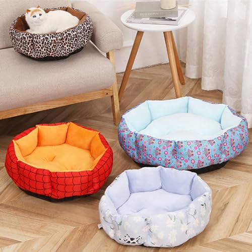 DOTBUY-SHOP Hundebet Rundes Katzenbett, PP Baumwolle Hundekissen, Plüsch-Hundekorb Hundebett Waschbar, für Groß Kleine Hunde, Katzen und Andere Haustiere (S,Gelbe Blume)