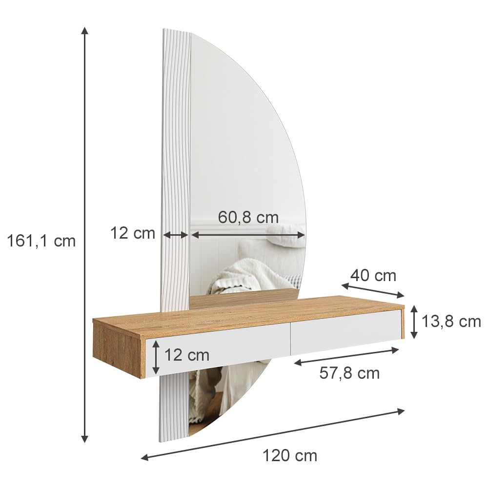 Vicco Tavolo da toeletta Melisa, Bianco, 120 cm con illuminazione a LED, Altezza regolabile, perfetta per adattarsi alle esigenze individuali