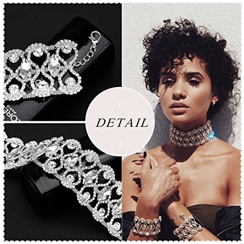 CanB Rhinestone Necklace Choker Adjustable Crystal Collar Wedding Bridal Choker Sparkly Neck Jewerly Accessories for Women and Girls3