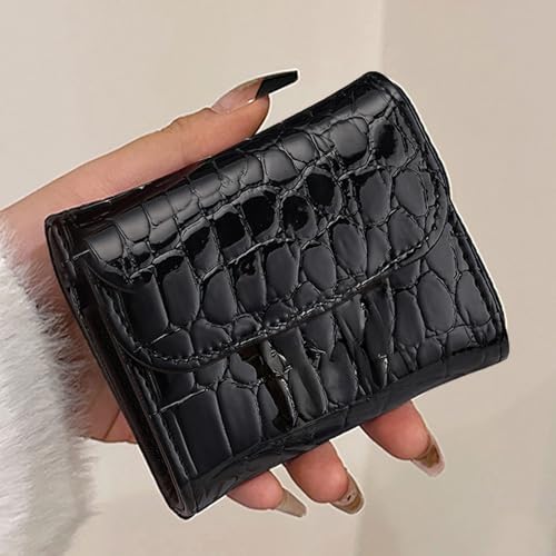 RFID Blocking PU Leather Credit Card Holder Wallet for Women, Compact Accordion Card Case with Multiple Slots, Small Buckle Coin Purse, Stone Litchi Pattern ID Card Organizer (Style-3)3