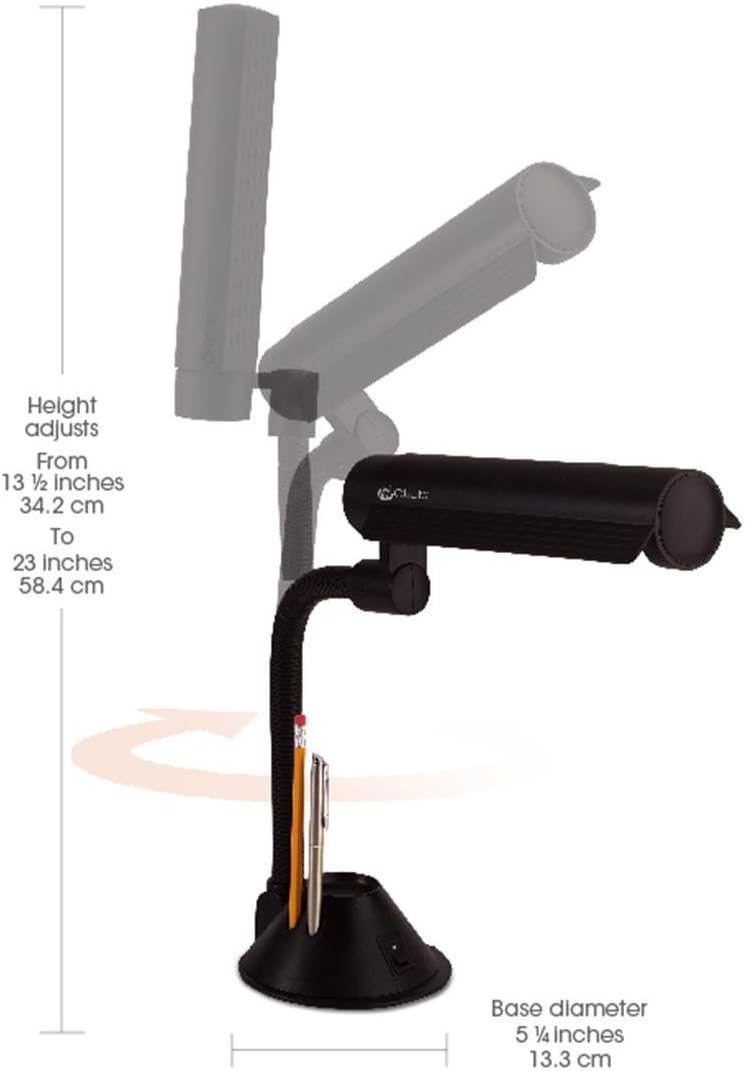 Diagram showing adjustable height of OttLite K83G56 lamp