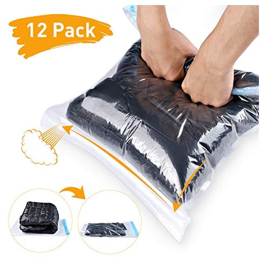 RenFox [12 Piezas] Bolsas Vacio Ropa Bolsas de Almacenaje al Vacío para Ropa, Viajes, Mantas, Toallas-No Hay Necesidad de Bomba o aspiradora