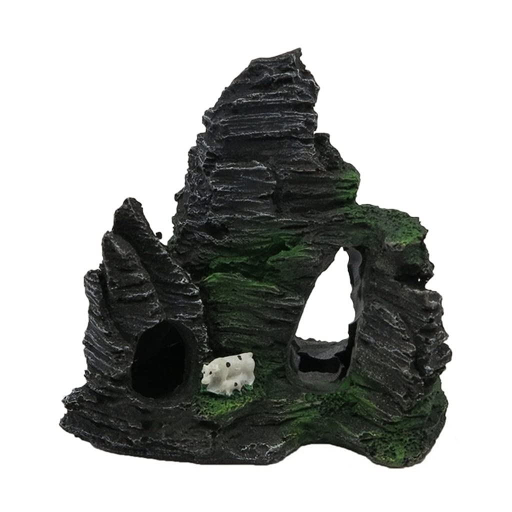 FMURY - Adorno de resina para acuario, con vista a la montaña, cueva de roca, árbol, pecera, decoración