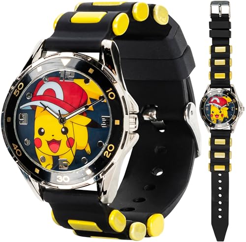 Accutime Kids Pokemon Pikachu Analog Quartz Wrist Watch with Black & Yellow Strap, Cool Inexpensive Gift & Party Favor for Boys, Girls, Adults All Ages (Model: POK9010)