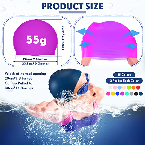 30 Pieces Silicone Swim Cap Bulk Waterproof Swimming Hat Elasticity Swimming Pool Cap Silicone Shower Cap For Women Men Kids Multi Color Unisex #TOP1