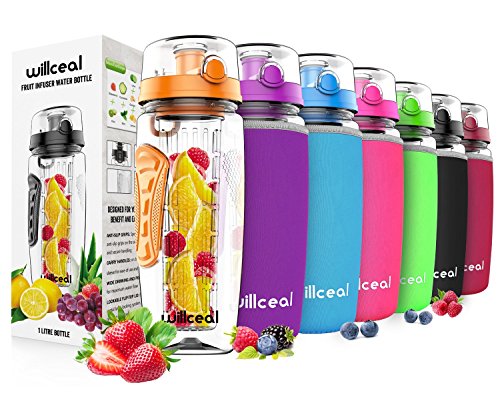 willceal Fruit Infuser Water Bottle 32oz Durable, Large - BPA Free Tritan, Flip
