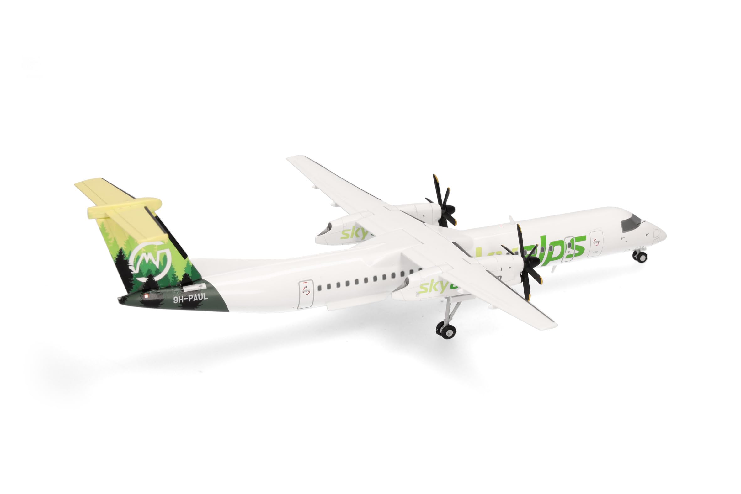 herpa Modellino aereo Sky Alps Bombardier Q400, miniatura in scala 1:200, pezzo da collezione, modello senza supporto, metallo