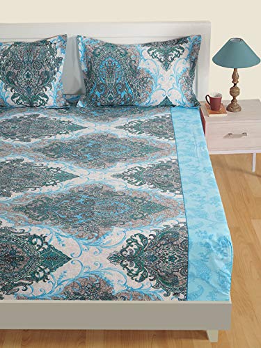Image of Swayam Pure Cotton Single Bedsheet with 1 Pillow Covers | Size 60 x 90 inch | 160 TC | Ethnic Motifs Design | Soft Breathable Bed Sheet | Comfortable & Durable for Bedroom - Blue