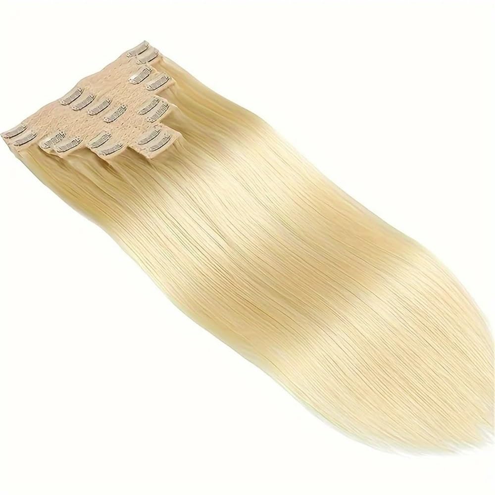 Przedłużki do włosów z klipsami, prawdziwe ludzkie włosy Remy, 25,4-66 cm, nr 613, rozjaśniony blond, 7 sztuk, naturalne, miękkie, gładkie, podwójne pasma dla kobiet (61 cale)