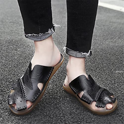 Men Sandals Leather Fashion Men's Slippers Handmade Beach Sandals Daily Walking Male Casual Shoes(D,9.5code)2