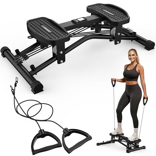 Image of Ski Balancing Machine with Resistance Bands, Slide Steppers Full Body Cardio Workout Equipment, Twister Balance Board Equipped with LCD Monitor, 330LBS Capacity