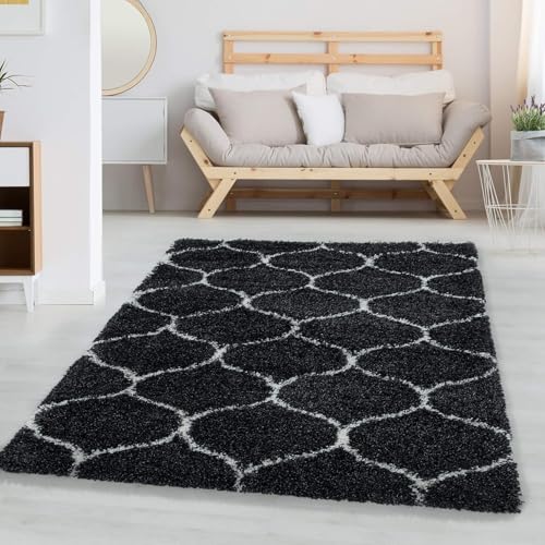 Image of Shaggy Floor Carpets for Living Room, Elegant Bed Side RunnerBedside Carpet, Sofa Area Office Carpet,(6x9 Feet, Black Ivory)