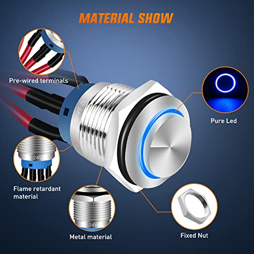 Nilight 90253B-A 16Mm Push Button Switch 5Pcs With Pre Wired Harness 12V 24V Stainless Steel Self Locking Latching Led Round Switches Spdt 4Pin Waterproof Metal Switch thumb #6