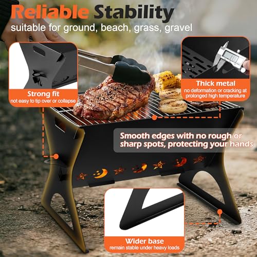 Image of Portable Camping Grill, HaSteeL Mini Campfire Grill with Grate & Carry Bag, Heavy-duty BBQ Outdoor Fire Pit for Camping Backyard, Bonfire, Patio, Easy Assembly