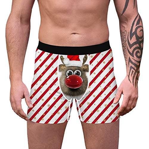 Ainuno Christmas Underwear For Men Mens Christmas Boxer Briefs Novelty Underwear Shorts Red Hilarious Boxers Short Fun Trunks Underwear Mid Rise Gag Gifts Adult Man Ugly Xmas Cartoon Graphic Print #TOP2