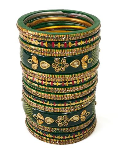 Image of Swara Creations Lah /Lac bangles red and yellow color Set, LAHTHI Churi zircon work for Women and Girls(14pcs)