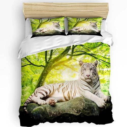 Housse de couette tigre blanc premium 230x260cm avec parure de lit grand confort - 2