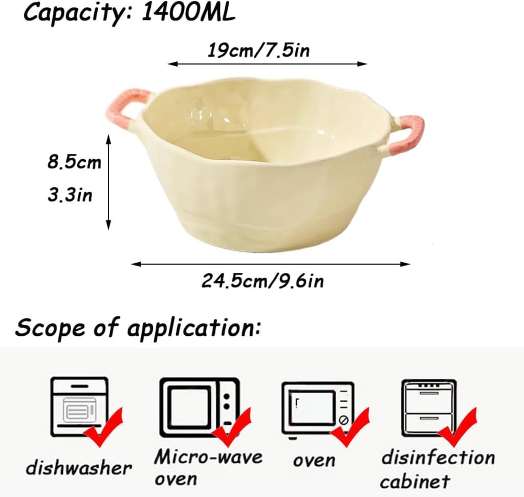 Bowls For Soup, Bowl with Handle, 1400ml Ceramic Large Serving for Soups, Stews, Pasta Dishes