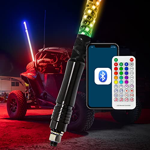 Image of True Mods 6ft Spiral RGB LED Whip Flag Light for UTV ATV [Bluetooth App] Dancing Waterproof LED Lighted Whip Antenna Pole Stick for RZR Can-Am Polaris SxS 4x4 Quad Dune Buggy 4 Wheeler Accessories