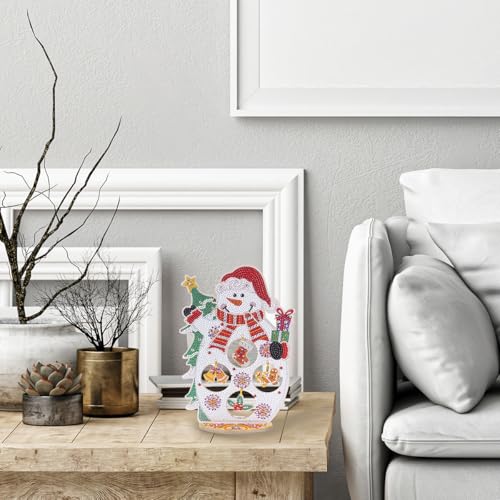 Image of AiYuanzsh Christmas Snowman Diamond Art Tabletop Ornament, Acrylic Diamond Painting Desktop Decoration Kit, Large DIY Crystal Diamond Art Crafts for Adults 7.48 x 11.42 inch