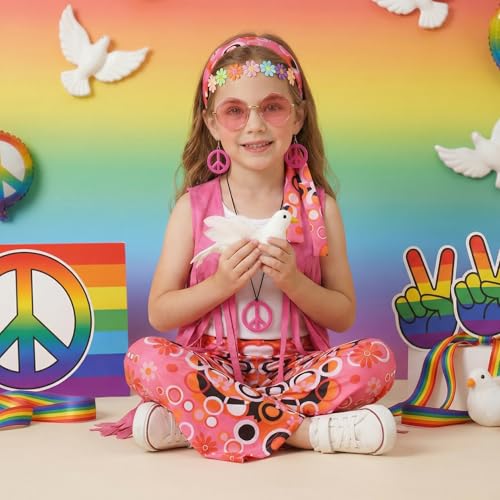Disfraz Hippie para Niñas 60s 70s Set Fiesta Halloween miniatura 5