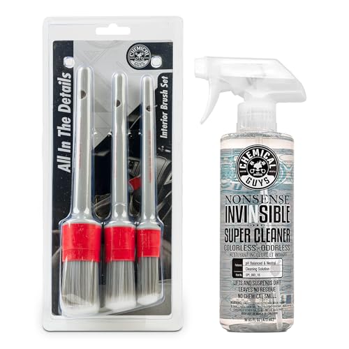 Chemical Guys Car Cleaning and Detailing Brush Set with Invinsible No-Nonsense Surface Cleaner